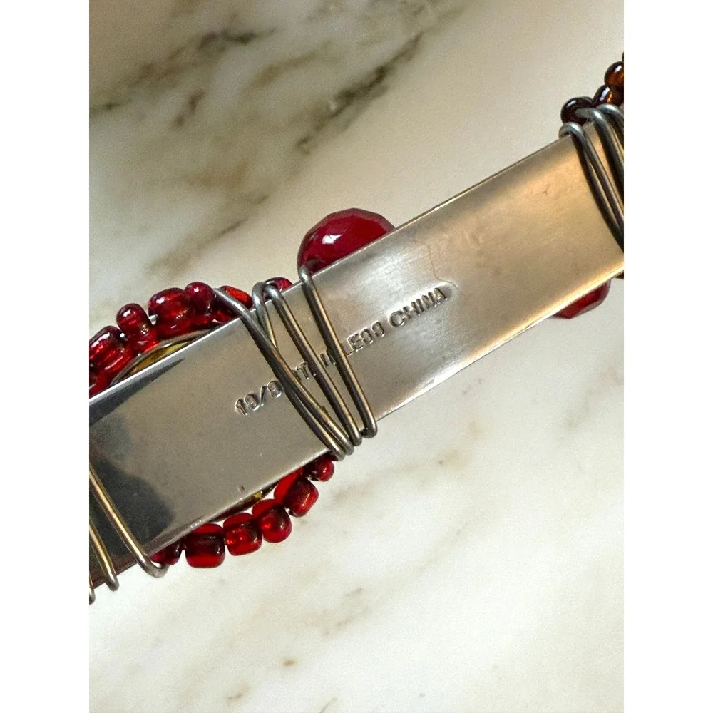 Vintage Faberware Y2K Decorative Beaded Cake Knife & Server Set Red Amber